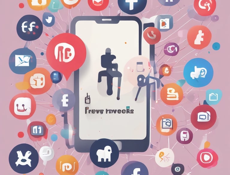 Wooden signs with handwritten text advertise social media engagement, including platforms like Snapchat and Instagram, attached to a pole in a casual outdoor setting. The text is decorative, and the imagery provides a vintage, handcrafted feel.