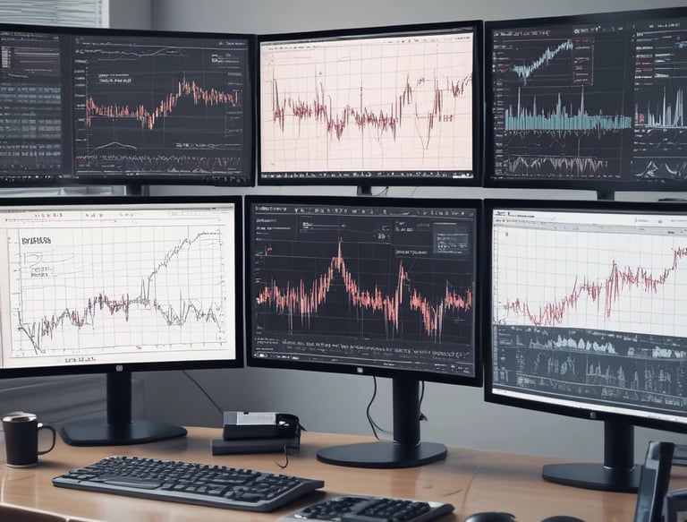 Close-up of a computer screen displaying complex financial data and charts.