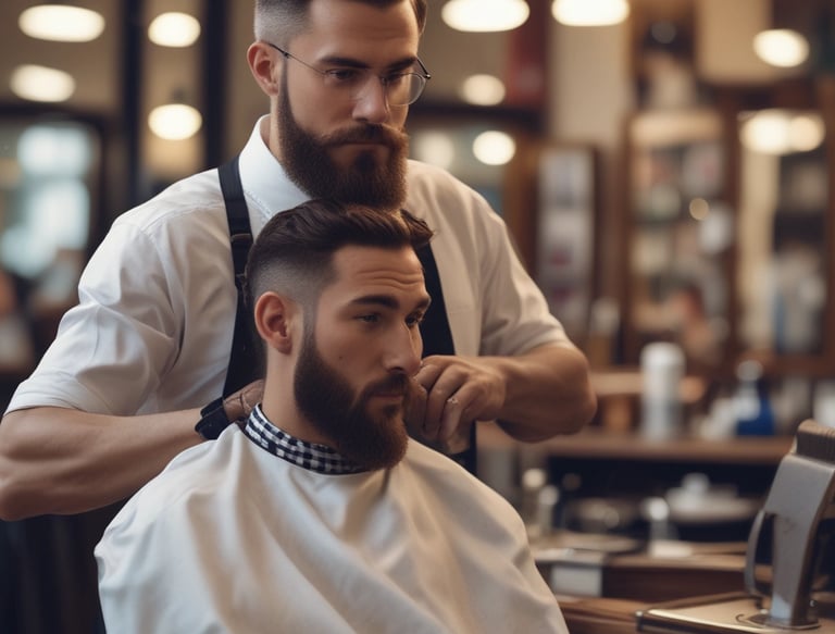 A person with short dark hair is gazing intently at their reflection in a round mirror. Two horizontal red streaks are visible across their black shirt and reflection. The background is softly blurred, drawing focus to the individual's face and expression.