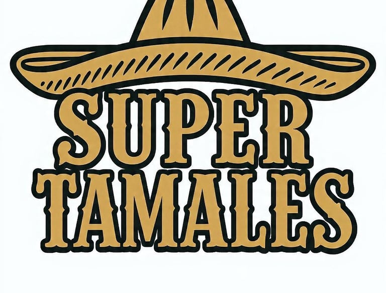 Super Tamales restaurant logo featuring a gold sombrero and bold Mexican-style typography.