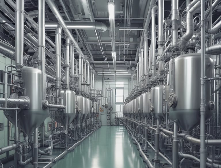 A person wearing a white lab coat is seated at a desk, working on a computer. The computer screen displays what appears to be a digital model or design. The workspace includes a shelf with technical equipment and tools scattered on the desk. A window allows natural light to enter the room, illuminating the scene.