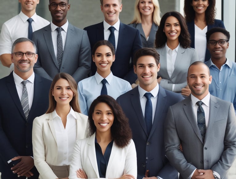 A hand is holding a smartphone displaying a website with the header 'LE SOLUZIONI'. The smartphone screen shows a section with an image of a person and text underneath. The background is a wooden table surface.