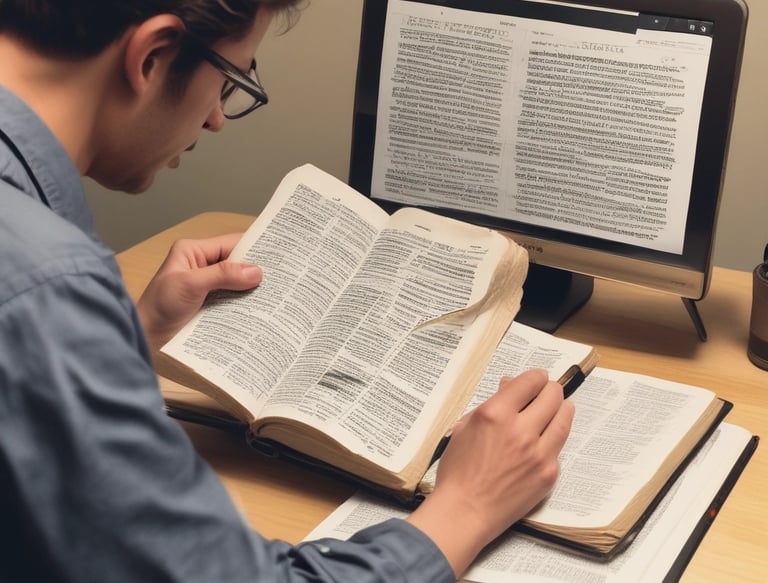 A person reading a spiritual training manual in a peaceful setting.