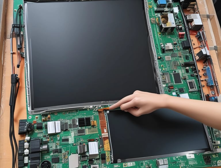 A technician repairing a Sony LED TV at the service center.
