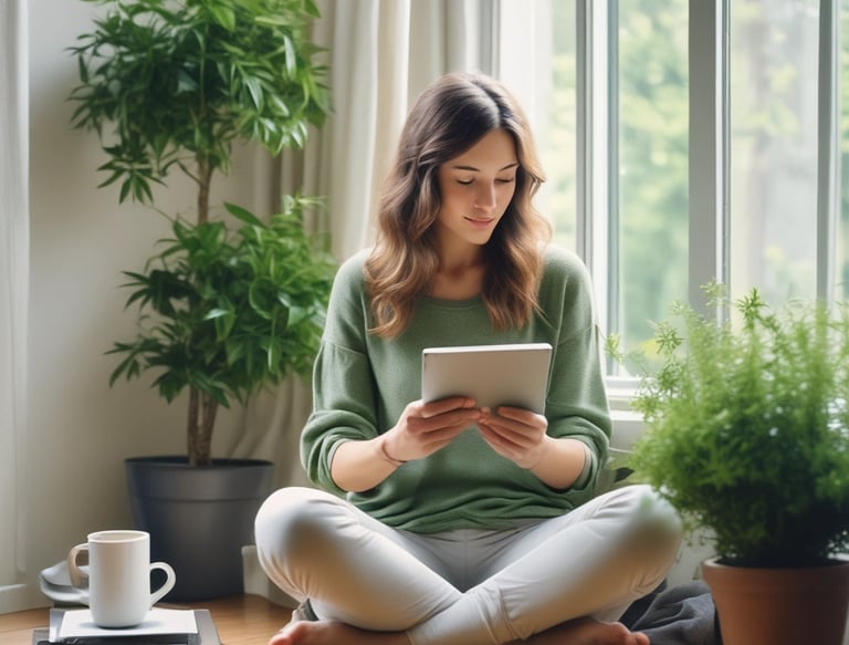 Close-up of hands holding a smartphone showing the cover of a digital health book.