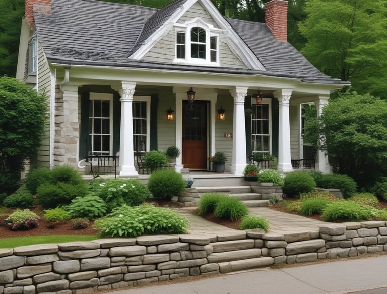 Smiling homeowner shaking hands with a plumber outside a charming Gates Mills house.