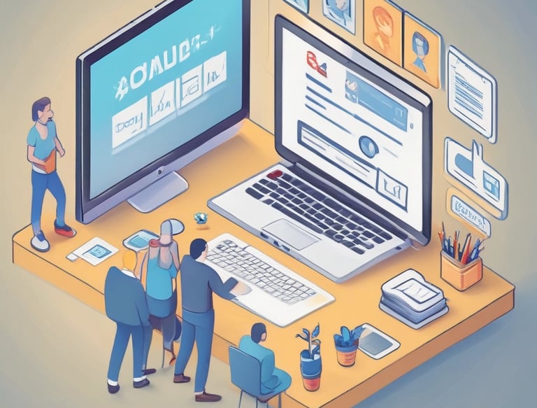 Photo of a collaborative team brainstorming web design ideas around a table.