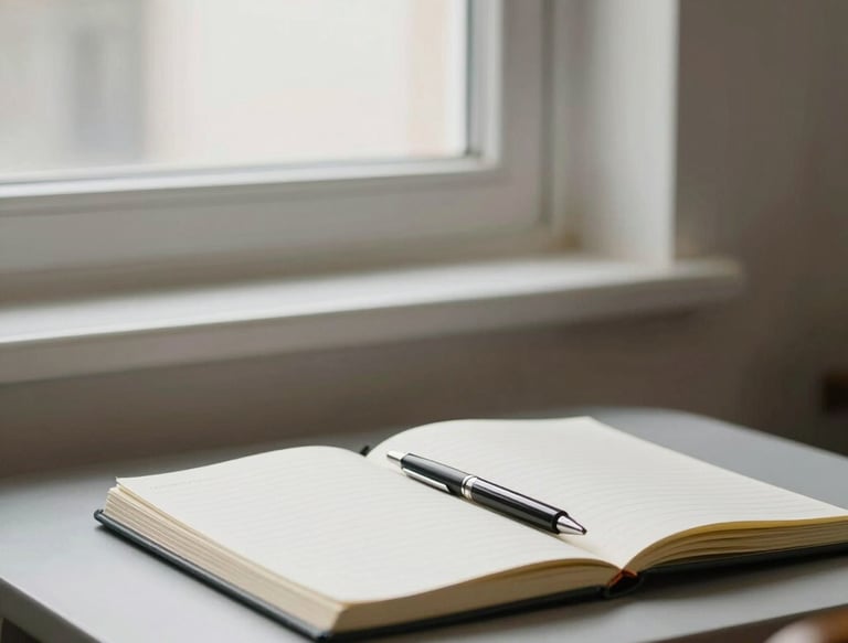 A calm workspace with a laptop displaying recovery resources and a cup of tea nearby.