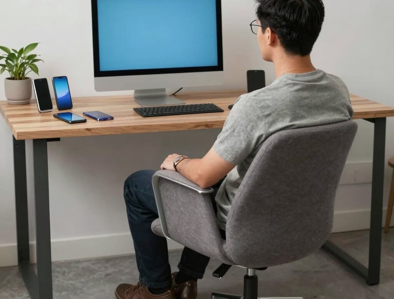 A cozy workspace with a laptop showing a course webpage design.