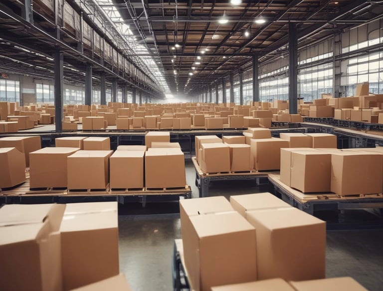 Photo of a skilled worker assembling corrugated cardboard packaging in a bright factory setting.