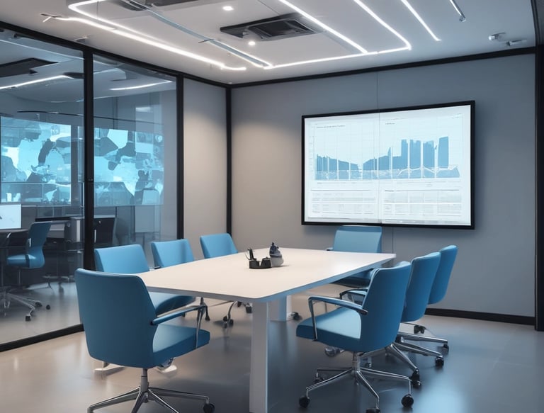Team of male professionals collaborating around a glass table with laptops and notes, brainstorming ideas.