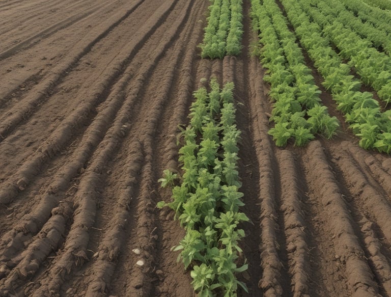 A lush green field with healthy crops growing in rich soil.