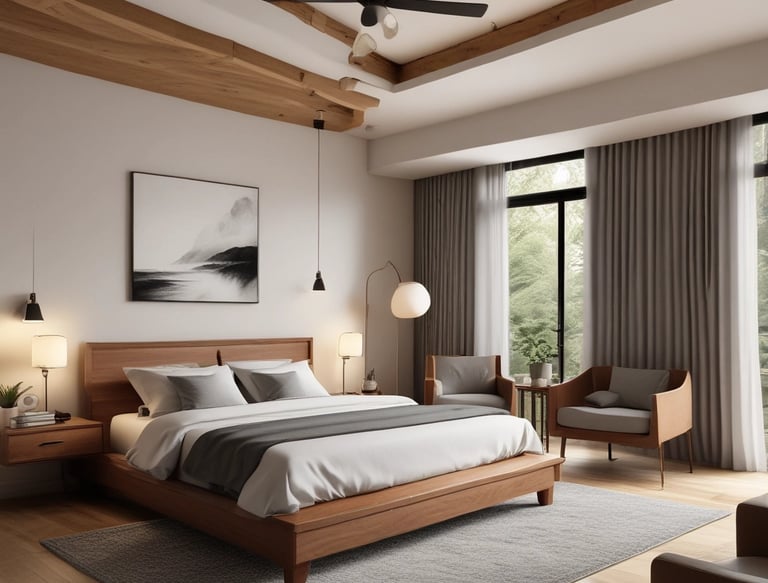 A traditional Japanese interior with wooden architecture, featuring sliding doors and tatami flooring. Soft lighting creates a warm and inviting ambiance, with a few chairs and tables visible in the space.