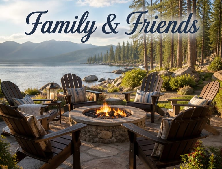 outdoor setting by a lake with chairs in a pristine environment