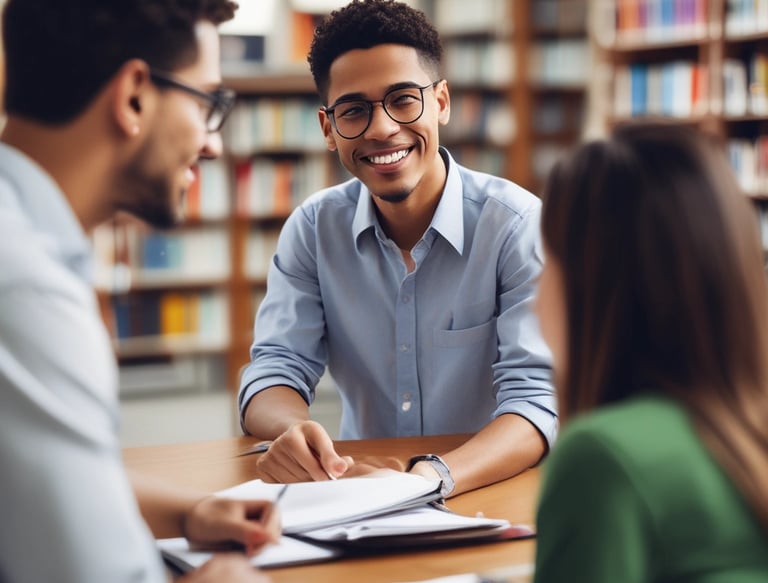 A diverse group of international students studying together.