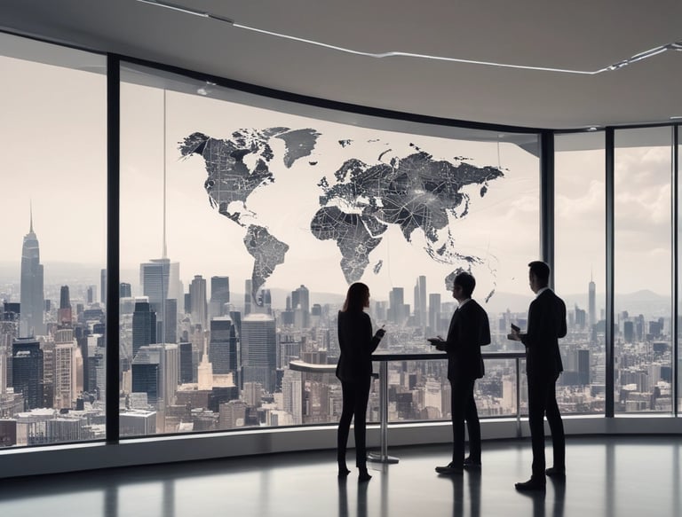 A professional team discussing legal documents in a modern office setting.