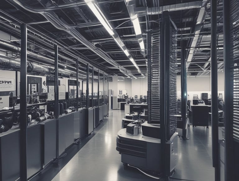 Large blue letters 'AI' stand prominently on a surface covered with a pattern of hexagonal shapes. Dark swirling lines intersect around the letters, creating a sense of motion and complexity. The background has a metallic sheen with a futuristic, digital style.