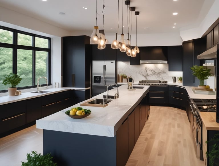 A beautifully designed modern kitchen with open layout.