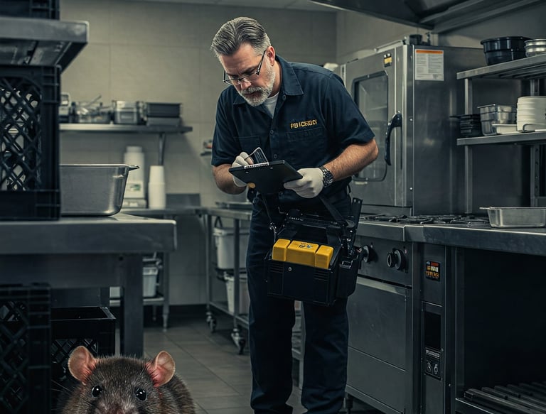 un homme dans une cuisine avec un rat