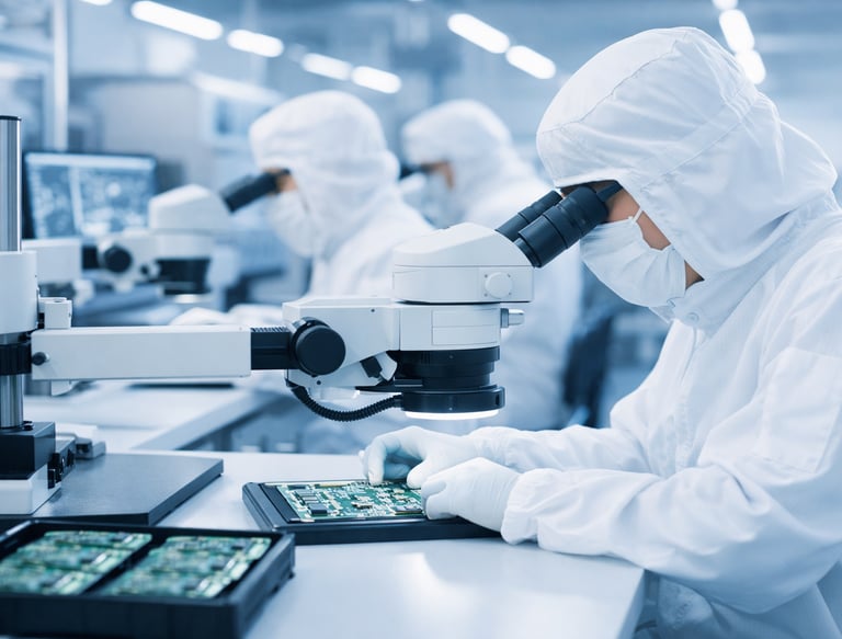 cleanroom microscope inspection on high value electronics boards