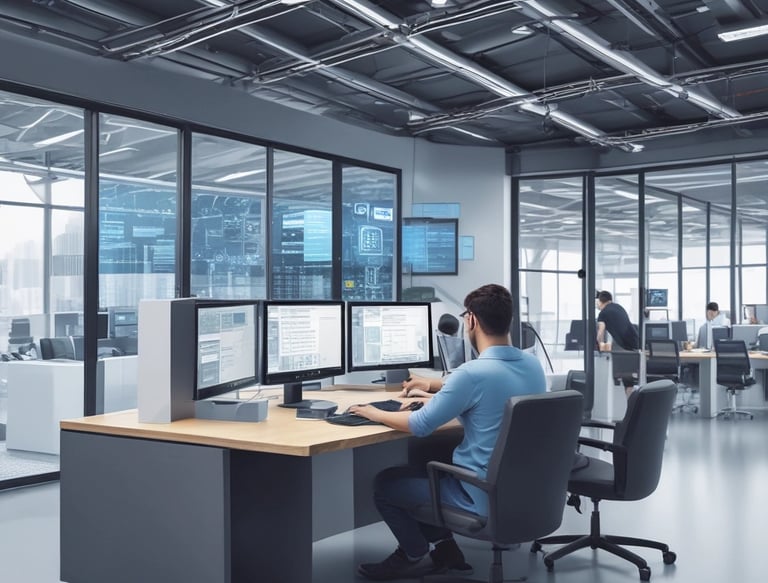 A computer screen displays a website with the text 'Where the world builds software' prominently featured. Below the text, there are fields for users to input their email address, along with additional descriptions about the platform and its capabilities. The website has a dark background with bright text, indicating a professional tech-based service.