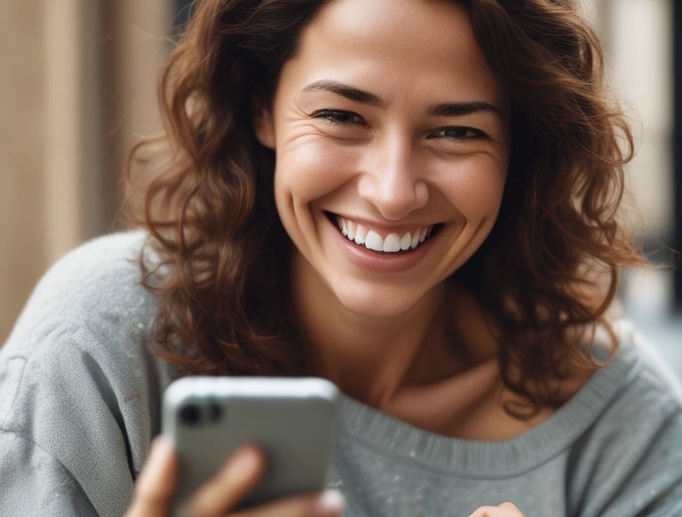 Two people are engaged in a transaction using mobile devices. One person is holding a smartphone, while the other holds a modern card reader with a digital display. They are in a setting that looks like a store or a boutique with shelves in the background containing items and simple decor.