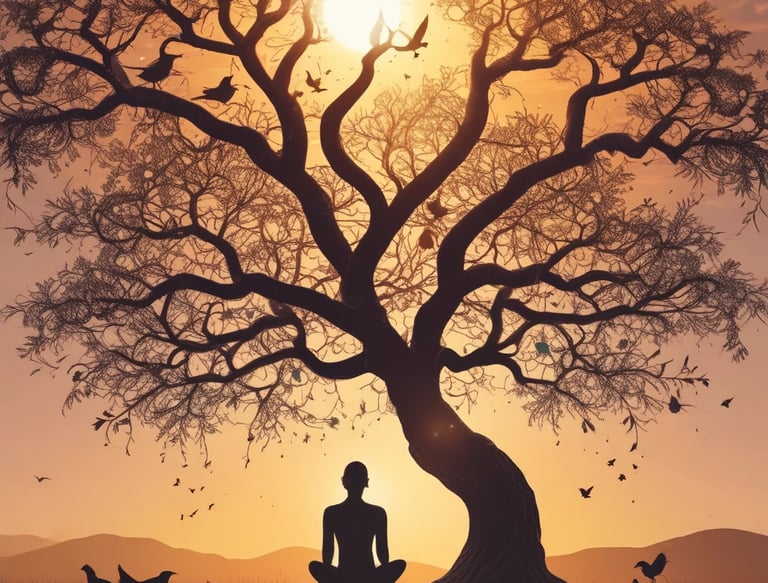 A serene person meditating with soft glowing light around, symbolizing spiritual connection.