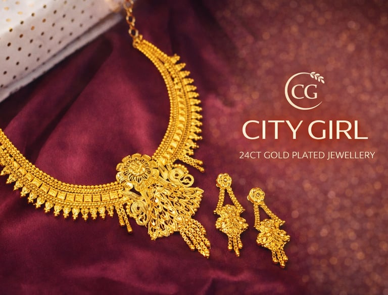 City Girl Jewellery 18 Carat Gold-Plated Bridal Set
