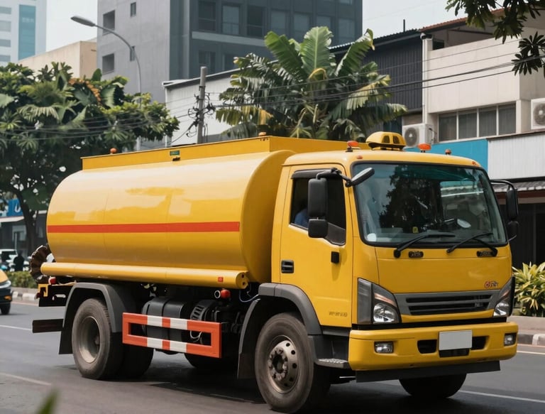 Professional technician operating a modern septic tank cleaning truck in Bekasi.