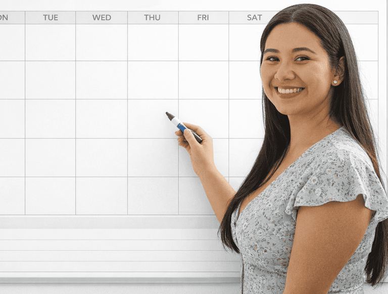 Teacher showing the options on her calendar 