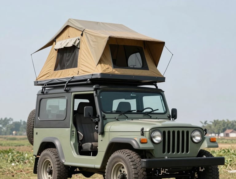Close-up of a sleek 3D printed Tentbox roof tent accessory in natural outdoor light.