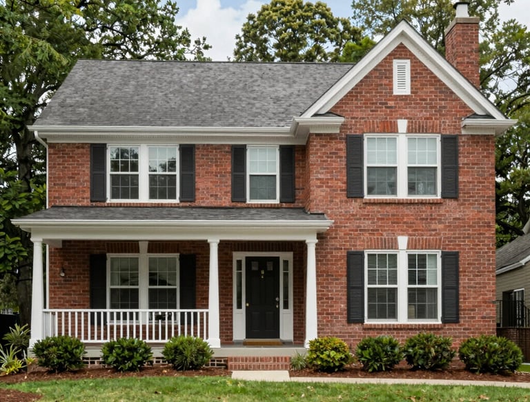 A charming Atlanta neighborhood street lined with well-kept homes under a bright blue sky.