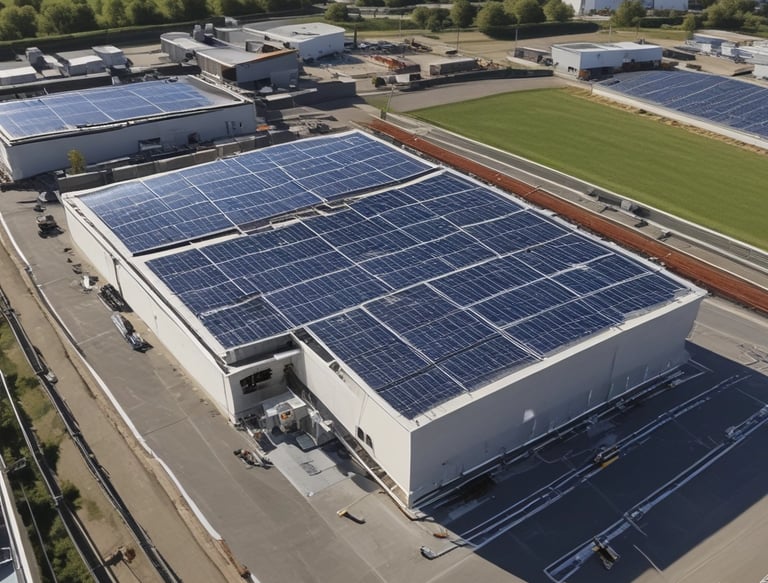 A technician installing solar panels on a sunny residential rooftop with clear blue skies.