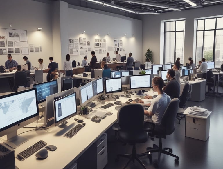 Photo of a dedicated team analyzing healthcare revenue data in a modern office.