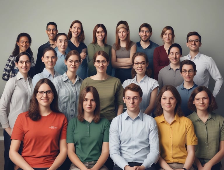 A diverse group of well-trained healthcare and technical staff standing confidently together.