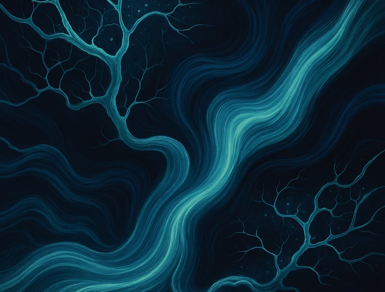 Abstract neon micelium AI pattern representing adaptive intelligent networks.