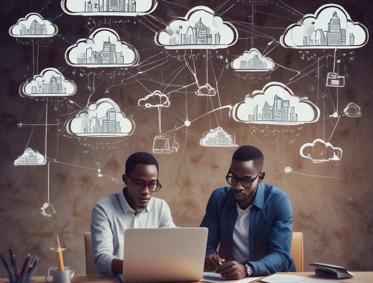A africanteam of cybersecurity experts collaborating over digital security plans in a modern office.