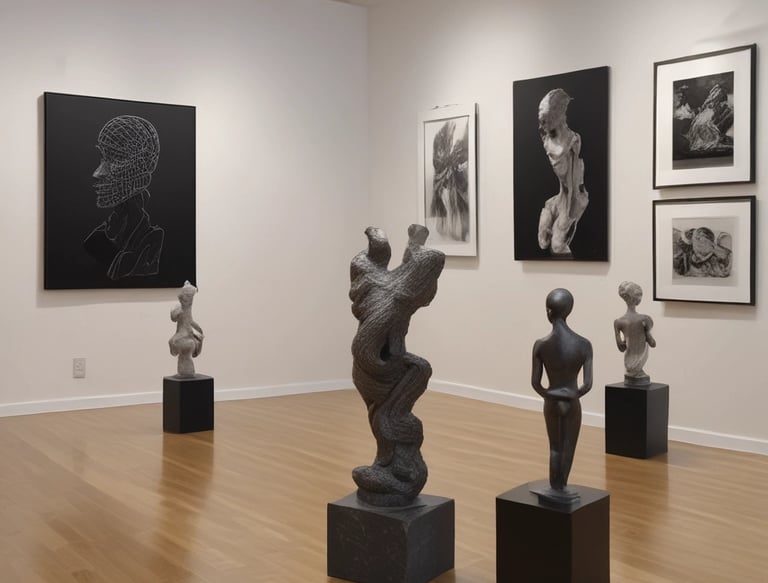 An art gallery hallway with richly decorated walls painted