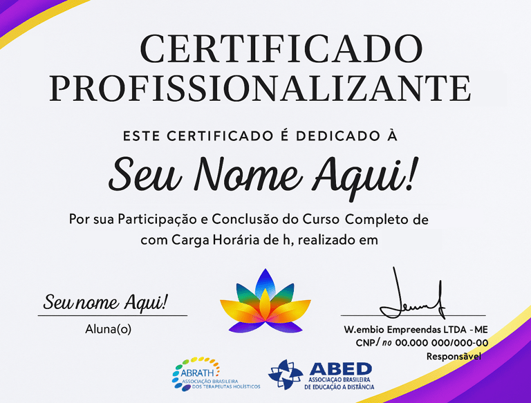 Imagem do certificado profissionalizante da Solução de Impacto, emitido com reconhecimento ABRATH.
