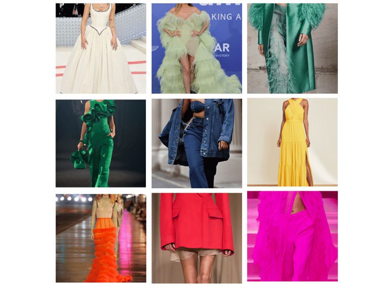 a collage of different colored dresses and accessories