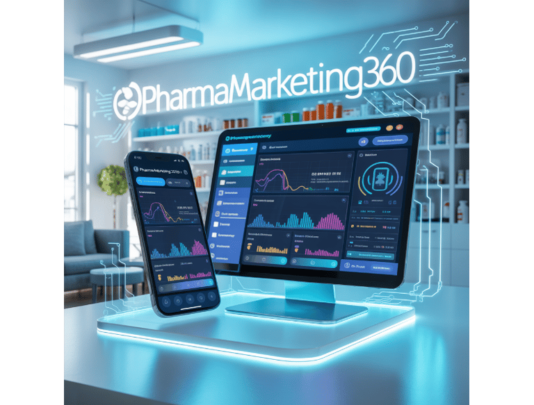 a phone and a phone with a phone in front of a desk with a phone PharmaMarketing360