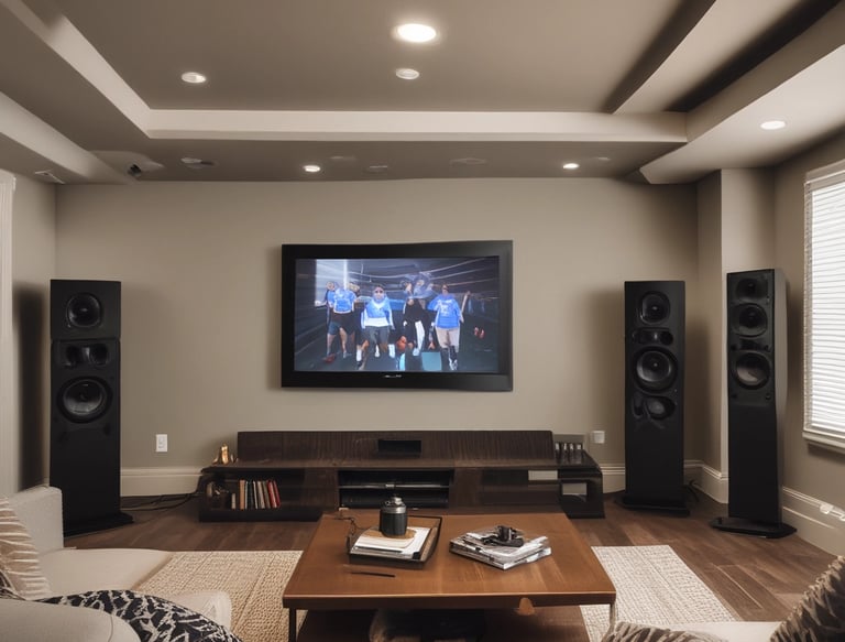Close-up of a high-end audio system integrated into a stylish living room.