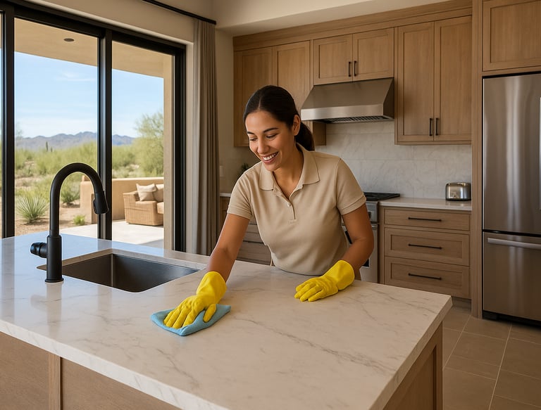 Deep cleaning service by Dust Be Gone professional cleaning luxury kitchen countertops in Scottsdale