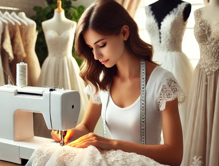a woman in a white dress is sewinging a dress