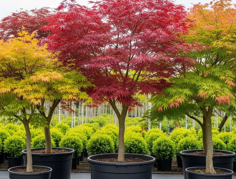 Variedad de Arces palmatum en vivero