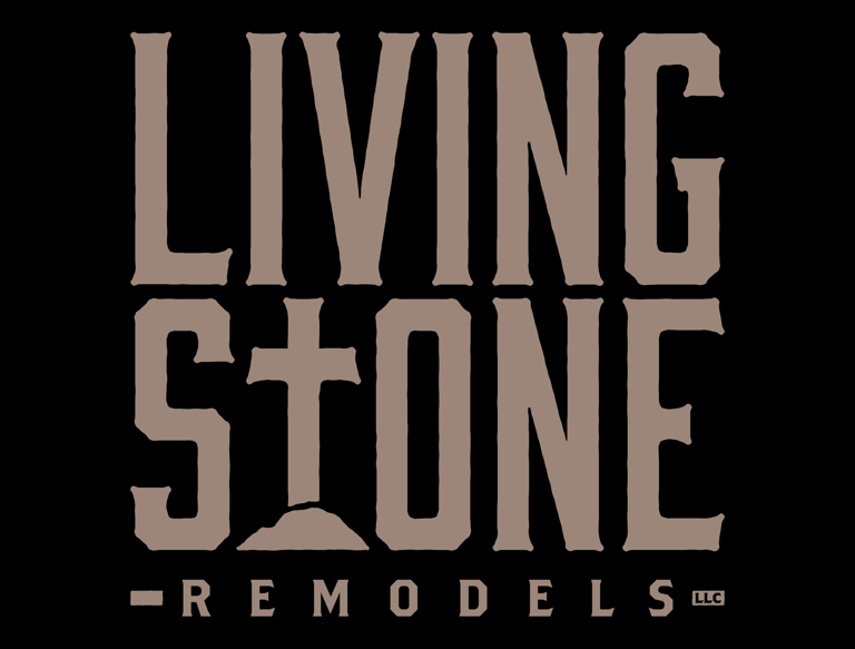 black and tan logo for living stone remodels.