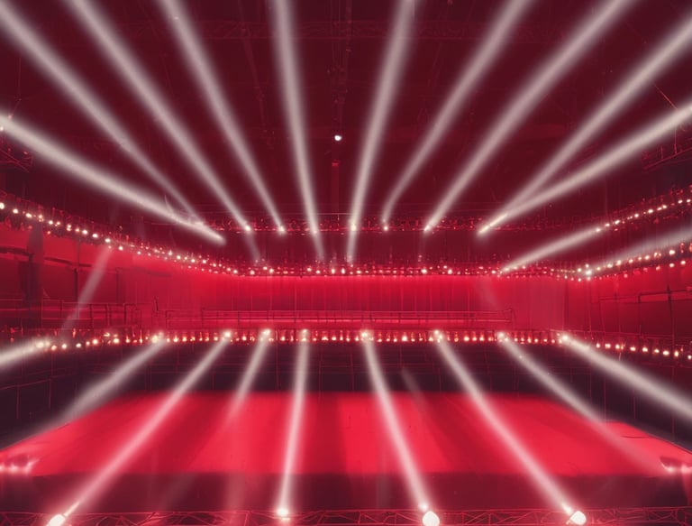 A vibrant mobile stage set up outdoors with colorful decorations and children gathered around excitedly.