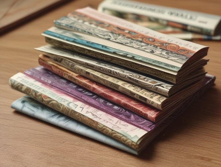 A rustic wooden table displaying Eco Buds rolling papers and filters alongside fresh green leaves.
