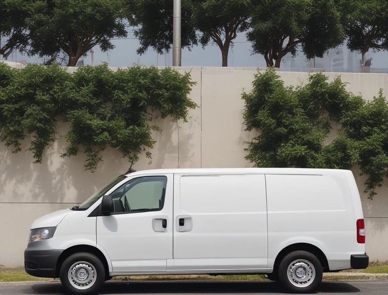 A flatbed truck is transporting another flatbed trailer on a highway. The sky is overcast, and other vehicles are present on the road. The surrounding landscape includes trees and signs. The perspective is from another vehicle.