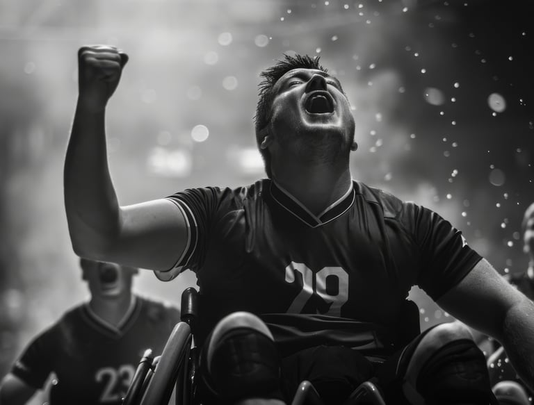 NexaGoals empowering football performance — celebrating player in wheelchair showing passion and inc